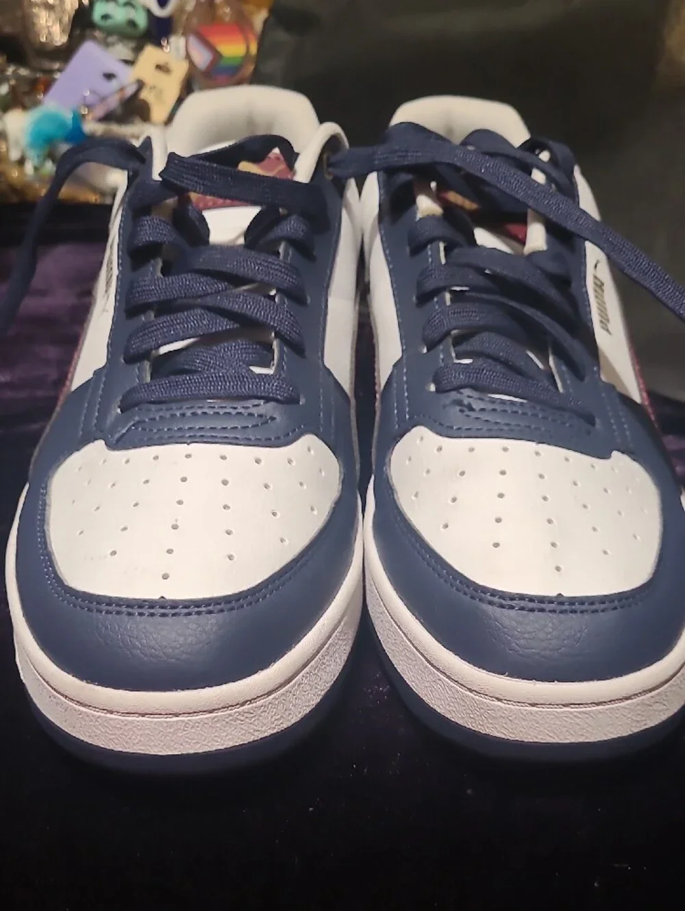 Puma Size 8.5 Navy, White & Burgundy Low-Top Sneakers
